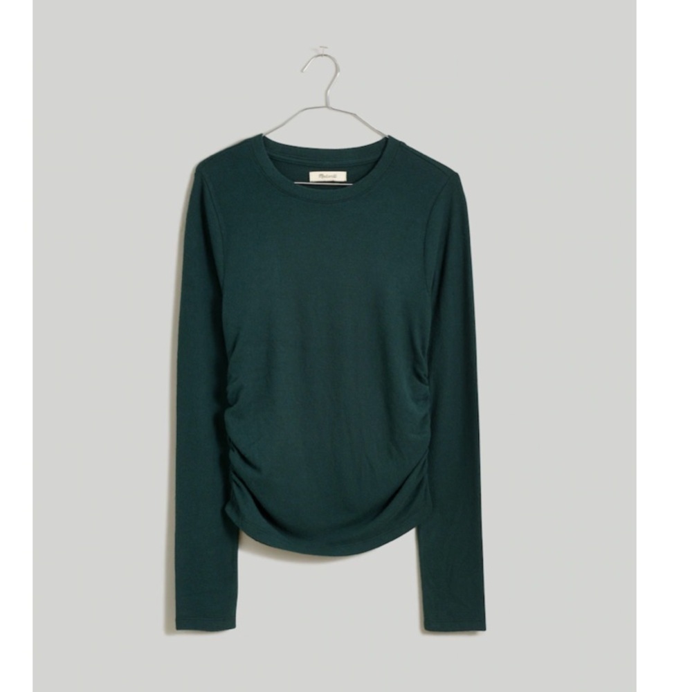 Madewell sz small Green Smokey Spruce Brushed Jersey Ruched Long-Sleeve Tee NWT